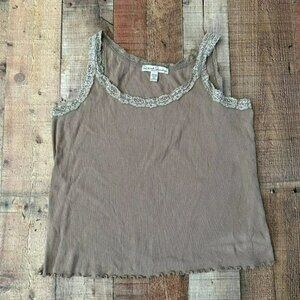 French Laundry women's size 14/16 brown lace hem camisole cami top Y2K